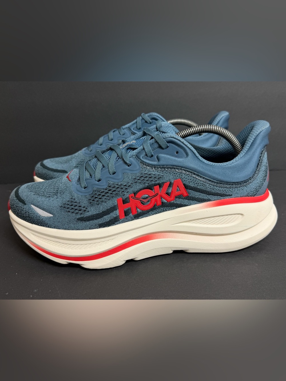 HOKA MEN'S BONDI 9 THUNDER CLOUD VERMILLION RUNNING SHOES SIZE 10.5D BARELY WORN